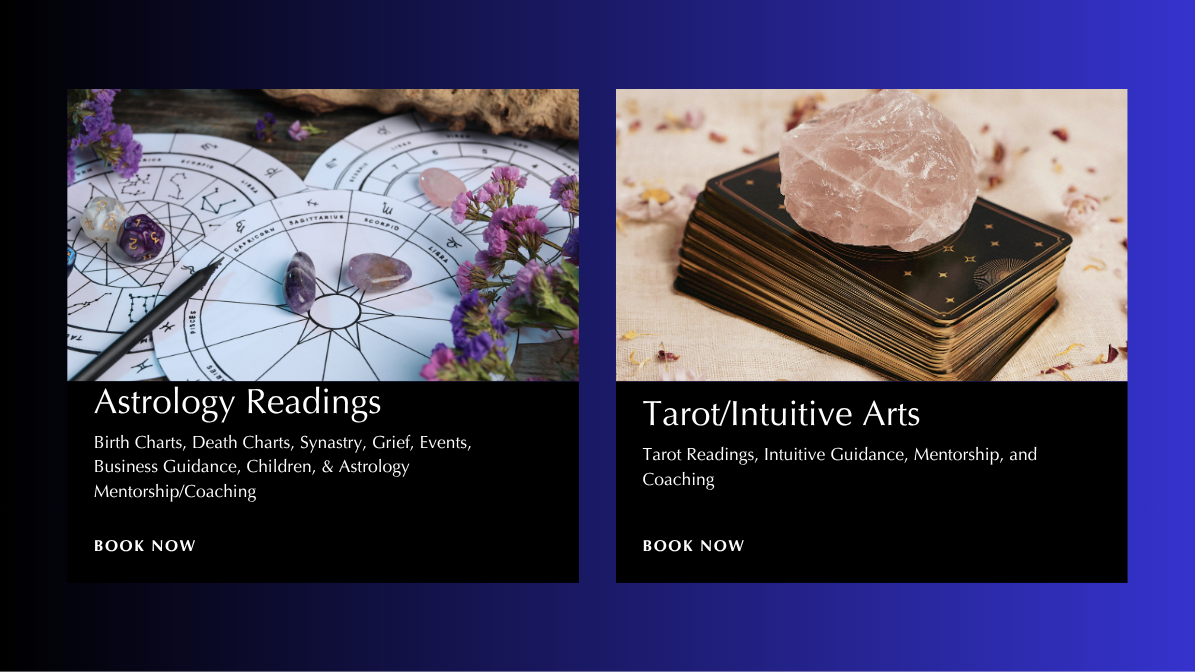 Service tiles for astrology readings and tarot intuitive arts