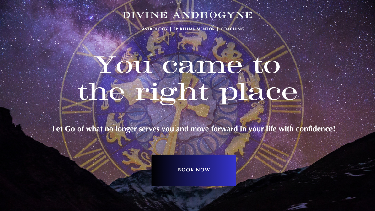 Divine Androgyne hero banner for astrology, spiritual mentorship, and coaching