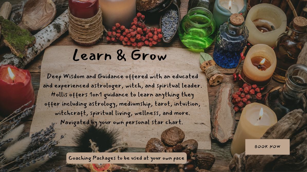 Learn and grow coaching packages banner with candles and apothecary bottles