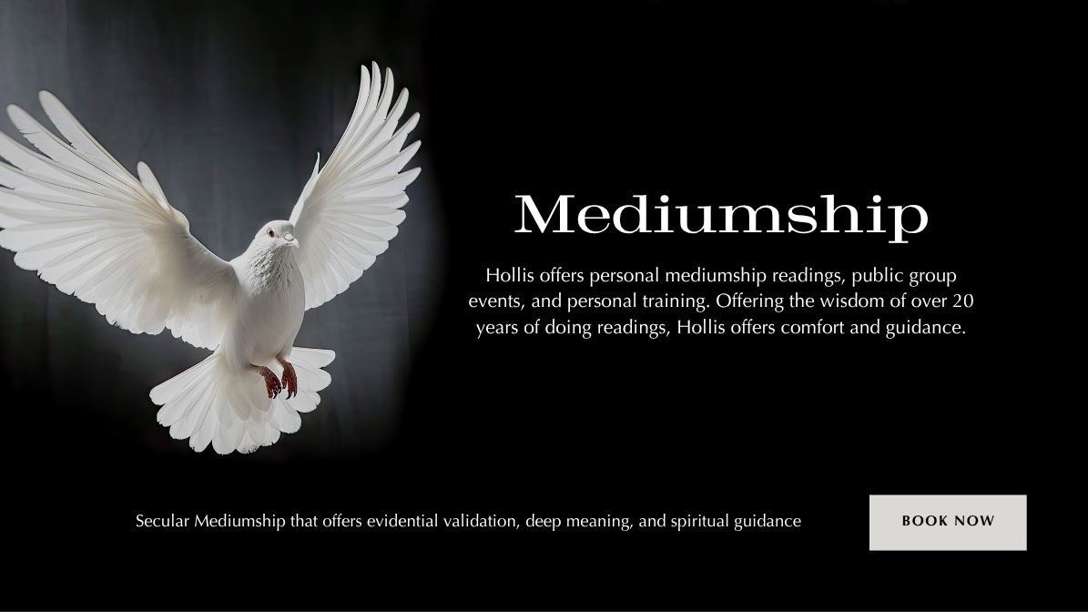 Mediumship readings booking banner with white dove